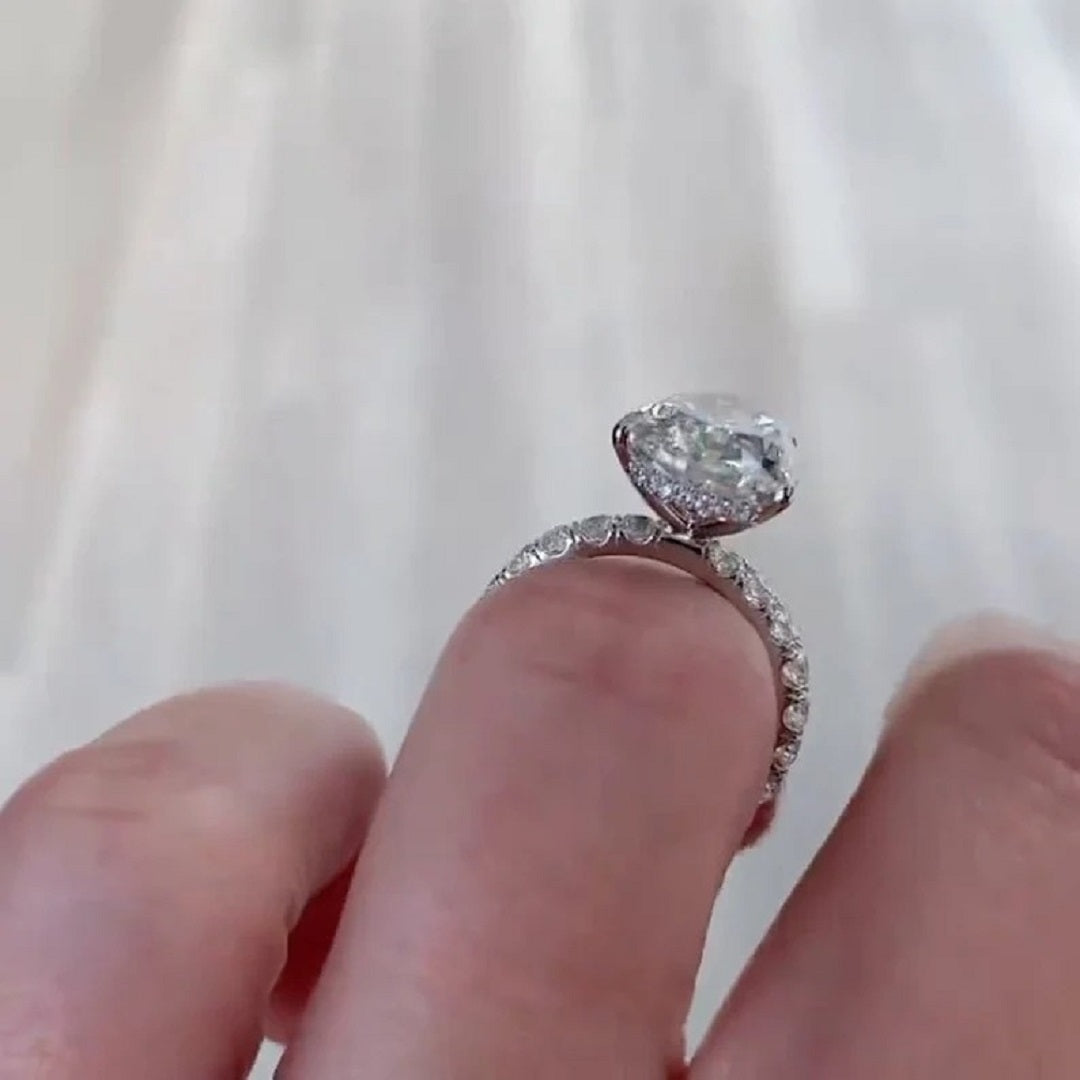 6Ct Pear Moissanite Diamond Ring, Hidden halo And Pave Setting Ring, Most Selling Ring, Celebrity Style Ring, Gift For Women