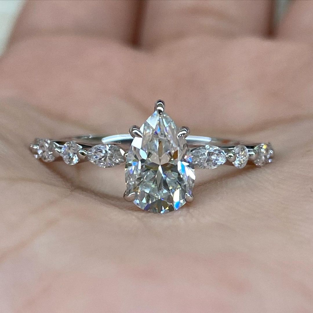 4 Ct Pear Moissanite Diamond Ring, Hidden Halo And Pave Setting Ring, Promise Ring, Handmade Ring, Anniversary Gift For Her