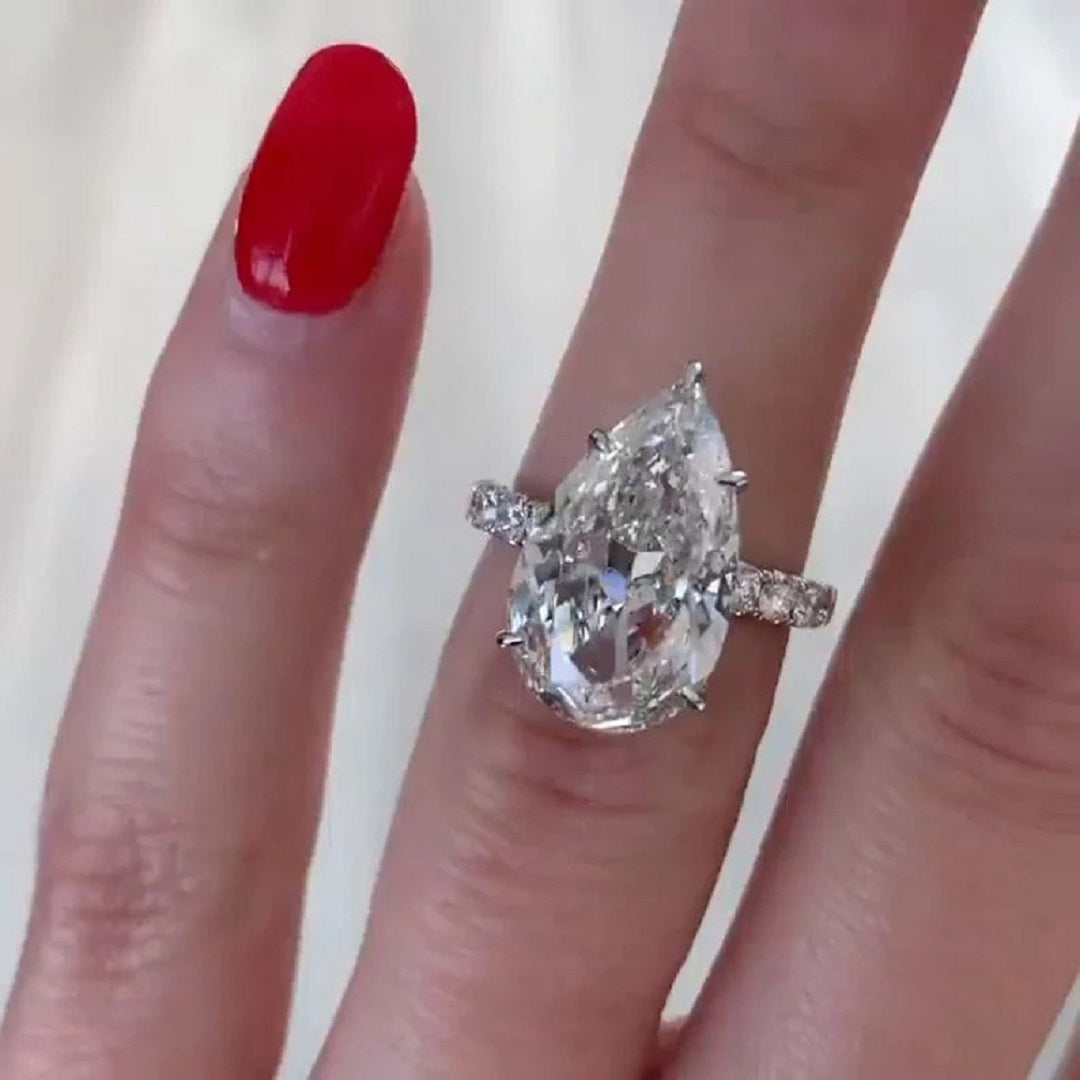 6Ct Pear Moissanite Diamond Ring, Hidden halo And Pave Setting Ring, Most Selling Ring, Celebrity Style Ring, Gift For Women