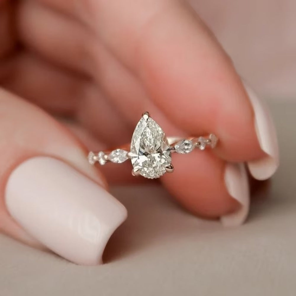 2 Ct Pear Lab Grown Diamond Ring, Hidden Halo And Pave Setting Ring, Cluster Ring, Christmas Gift For Her