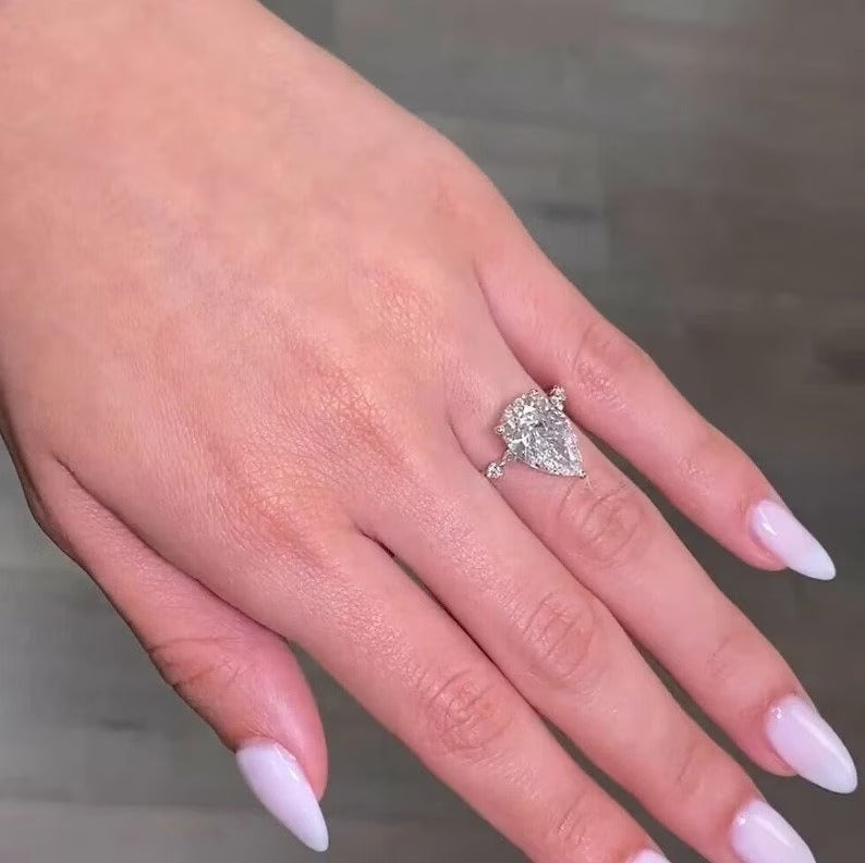 4 Ct Moissanite Diamond Ring, Hidden Halko And pave Setting Diamond Ring, Most Selling Ring, Gift For Her