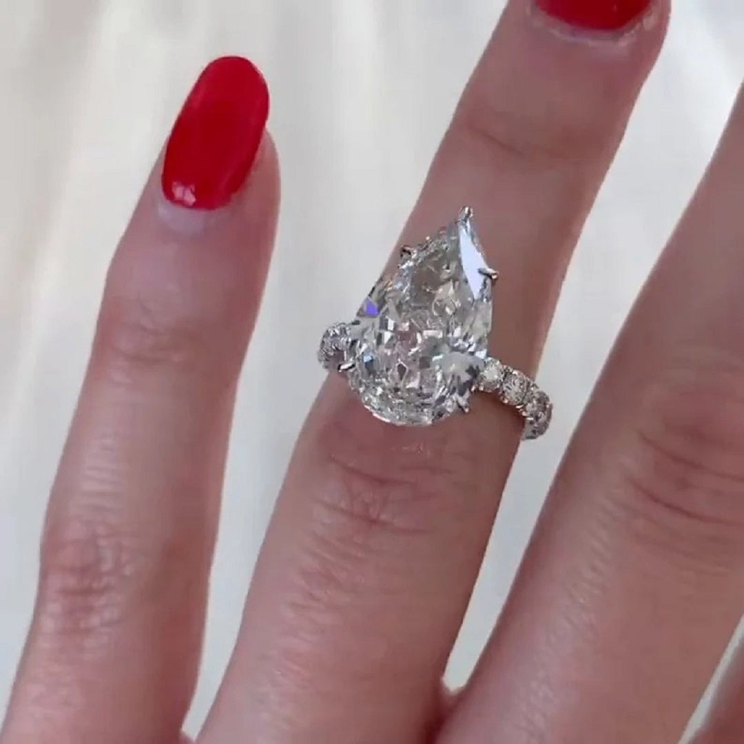 6Ct Pear Moissanite Diamond Ring, Hidden halo And Pave Setting Ring, Most Selling Ring, Celebrity Style Ring, Gift For Women