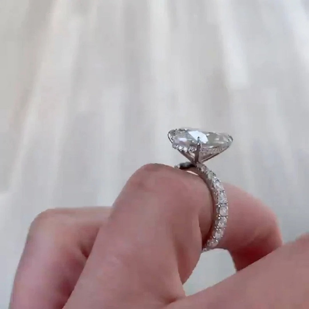 6Ct Pear Moissanite Diamond Ring, Hidden halo And Pave Setting Ring, Most Selling Ring, Celebrity Style Ring, Gift For Women