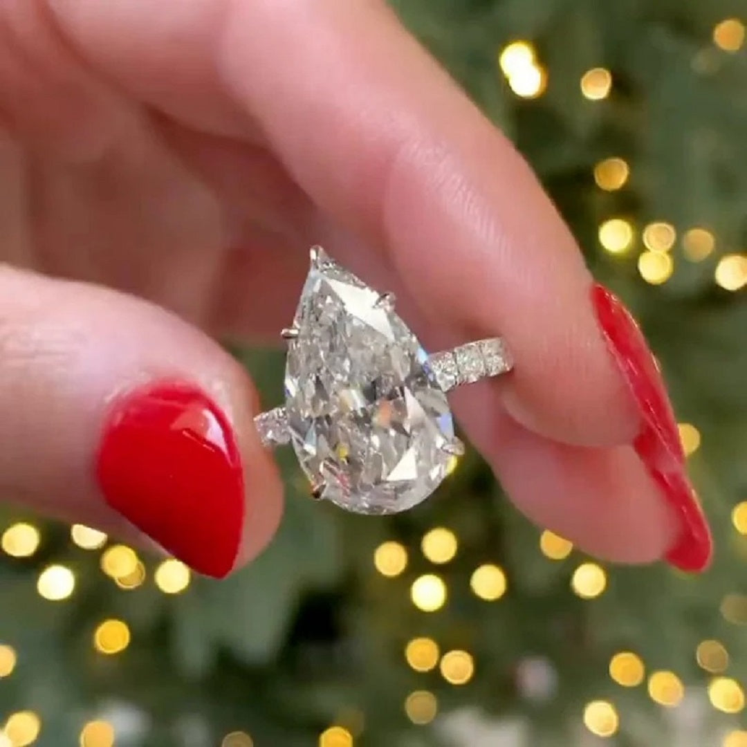 6Ct Pear Moissanite Diamond Ring, Hidden halo And Pave Setting Ring, Most Selling Ring, Celebrity Style Ring, Gift For Women