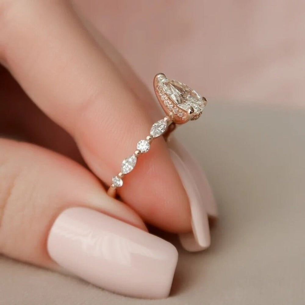 2 Ct Pear Lab Grown Diamond Ring, Hidden Halo And Pave Setting Ring, Cluster Ring, Christmas Gift For Her