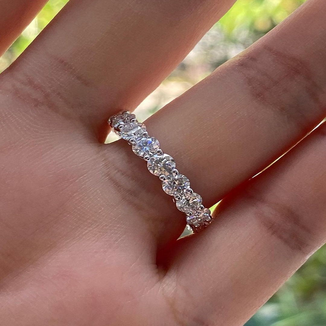1.50 Ct Pear Moissanite Ring, Pave Setting Full Eternity band, Engagement Ring, Anniversary Gift For Her