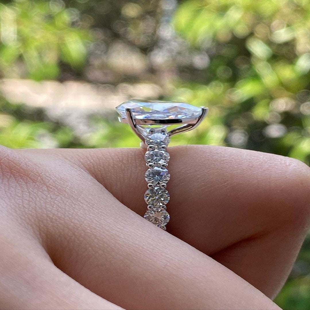 1.50 Ct Pear Moissanite Ring, Pave Setting Full Eternity band, Engagement Ring, Anniversary Gift For Her
