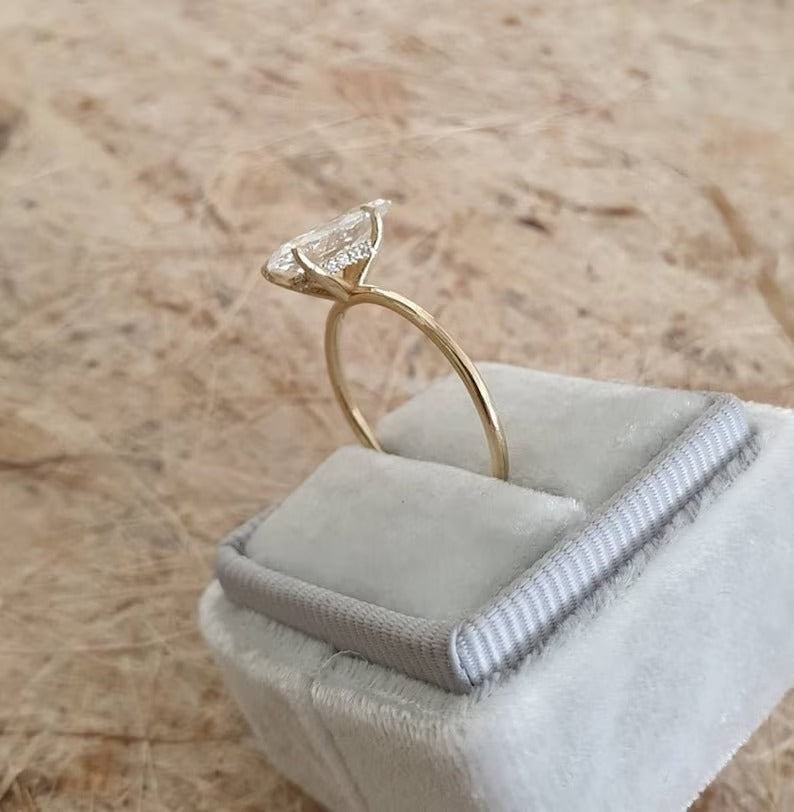 3 Ct Pear Moissanite Diamond Ring, Simple Diamond Ring, Hidden Halo  Ring, Engagement Ring, Gift For Women