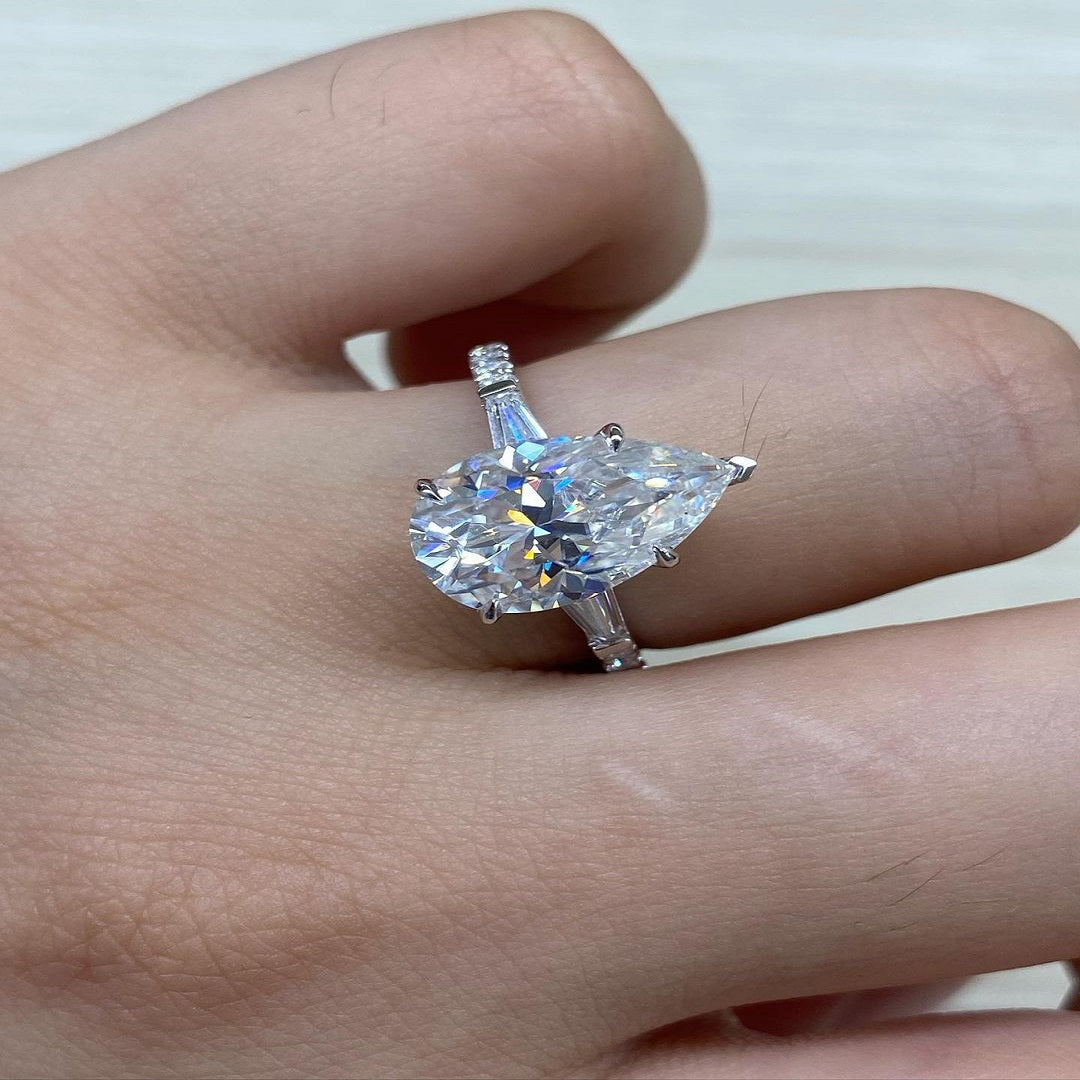 3 Ct Moissanite Diamond Ring, Three Stone Ring, Unique Pave Setting Ring, Wedding Ring, Anniversary Gift For Her