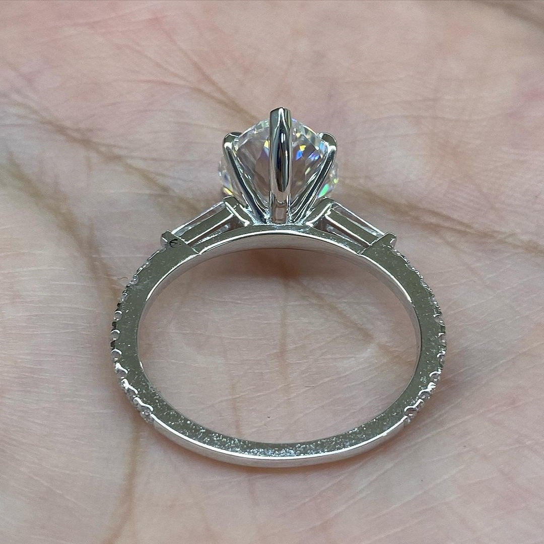 3 Ct Moissanite Diamond Ring, Three Stone Ring, Unique Pave Setting Ring, Wedding Ring, Anniversary Gift For Her