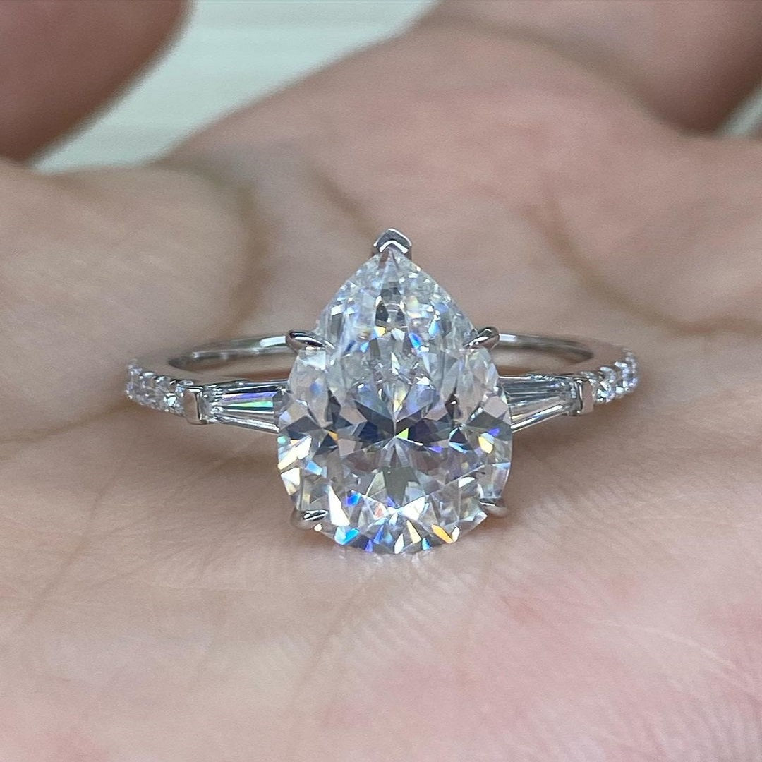 3 Ct Moissanite Diamond Ring, Three Stone Ring, Unique Pave Setting Ring, Wedding Ring, Anniversary Gift For Her