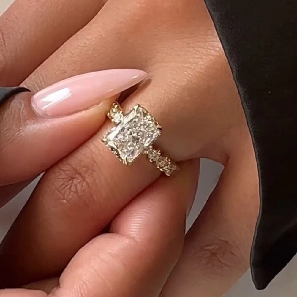 2.50 Ct Radiant Lab Grown Diamond Ring, Hidden halo And Pave Setting Ring, Antique Wedding Band, Most Selling Ring, Christmas Gift For Her