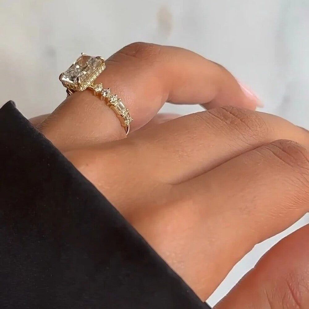 2.50 Ct Radiant Lab Grown Diamond Ring, Hidden halo And Pave Setting Ring, Antique Wedding Band, Most Selling Ring, Christmas Gift For Her