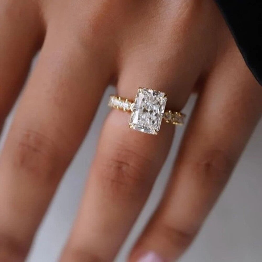 2.50 Ct Radiant Lab Grown Diamond Ring, Hidden halo And Pave Setting Ring, Antique Wedding Band, Most Selling Ring, Christmas Gift For Her