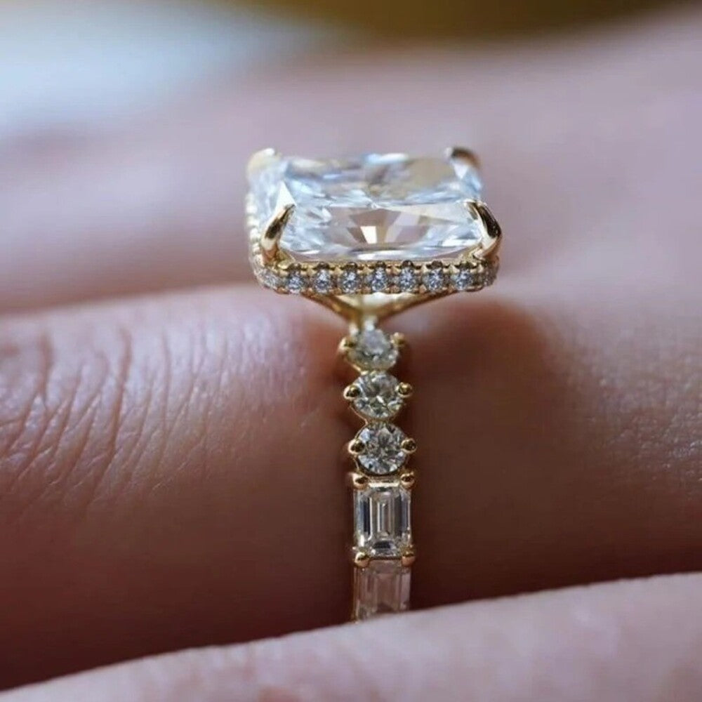 2.50 Ct Radiant Lab Grown Diamond Ring, Hidden halo And Pave Setting Ring, Antique Wedding Band, Most Selling Ring, Christmas Gift For Her