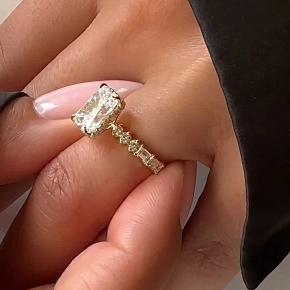 2.50 Ct Radiant Lab Grown Diamond Ring, Hidden halo And Pave Setting Ring, Antique Wedding Band, Most Selling Ring, Christmas Gift For Her