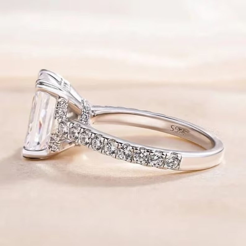 3.50 Ct Radiant Moissanite Diamond Ring, Double Prong Setting Ring, Hidden Halo And Pave Setting Ring, Engagement Ring
