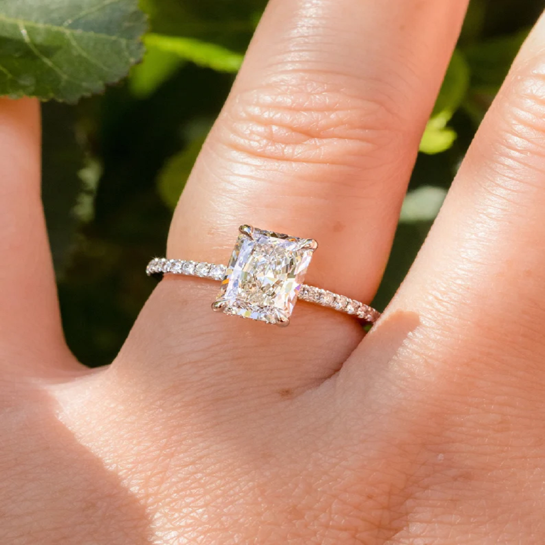 2.50 Ct Radiant Diamond Ring, Hidden Halo And Pave Setting Ring, Engagement Ring, Anniversary Ring, Wedding Gift For Her
