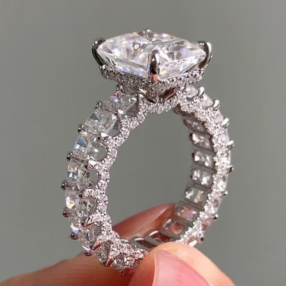 3.50 Ct Moissanite Diamond Ring, Halo And Pave Setting Ring, Engagement Ring, Art Deco Ring, Anniversary Gift For Her