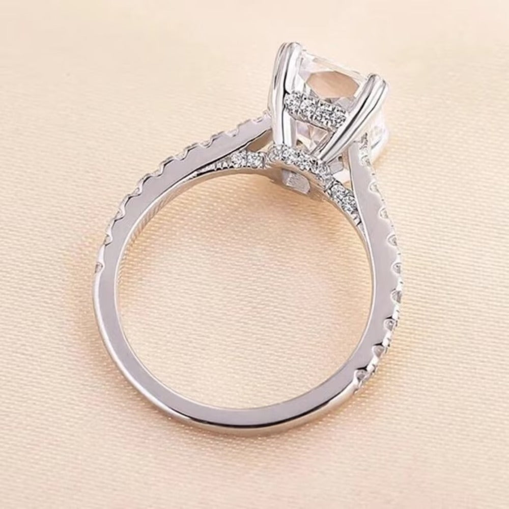 3.50 Ct Radiant Moissanite Diamond Ring, Double Prong Setting Ring, Hidden Halo And Pave Setting Ring, Engagement Ring