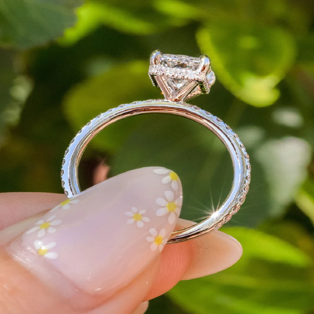 2.50 Ct Radiant Diamond Ring, Hidden Halo And Pave Setting Ring, Engagement Ring, Anniversary Ring, Wedding Gift For Her