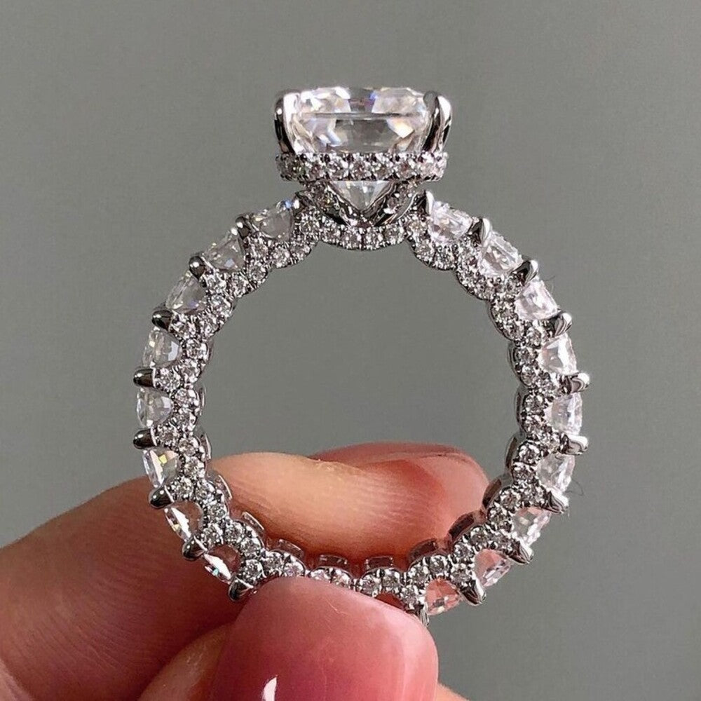 3.50 Ct Moissanite Diamond Ring, Halo And Pave Setting Ring, Engagement Ring, Art Deco Ring, Anniversary Gift For Her