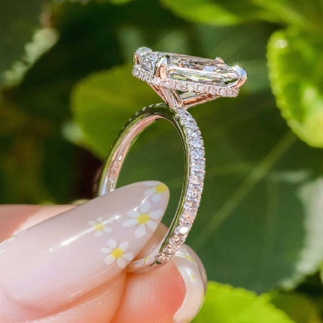 2.50 Ct Radiant Diamond Ring, Hidden Halo And Pave Setting Ring, Engagement Ring, Anniversary Ring, Wedding Gift For Her