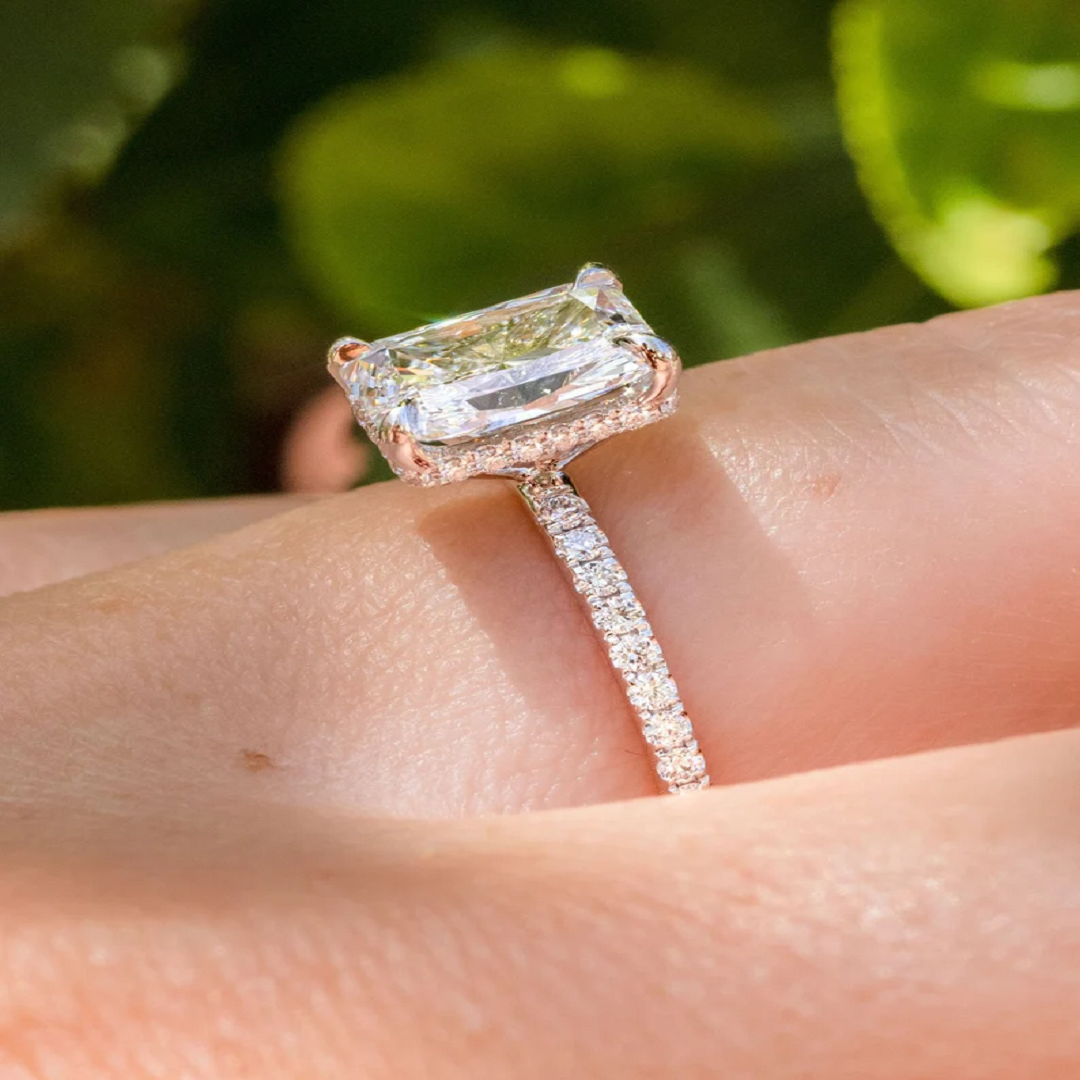 2.50 Ct Radiant Diamond Ring, Hidden Halo And Pave Setting Ring, Engagement Ring, Anniversary Ring, Wedding Gift For Her