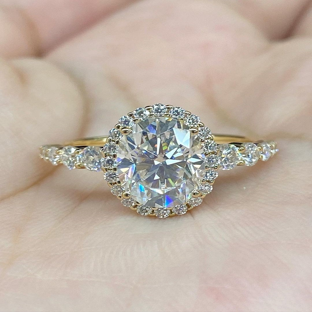 3 Ct Round mossanite Diamond Ring, Halo And Pave Setting Ring, Engagement Ring, Wedding Ring, Anniversary Ring For her
