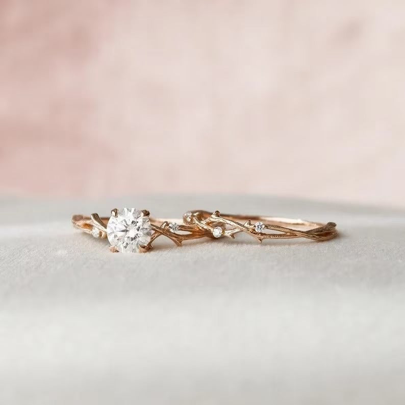 1.50 Ct Round Moissanite Diamond Ring, Round Diamond Bridal Set Ring, Unique Band Ring, Engagement Ring Set Gift For Her