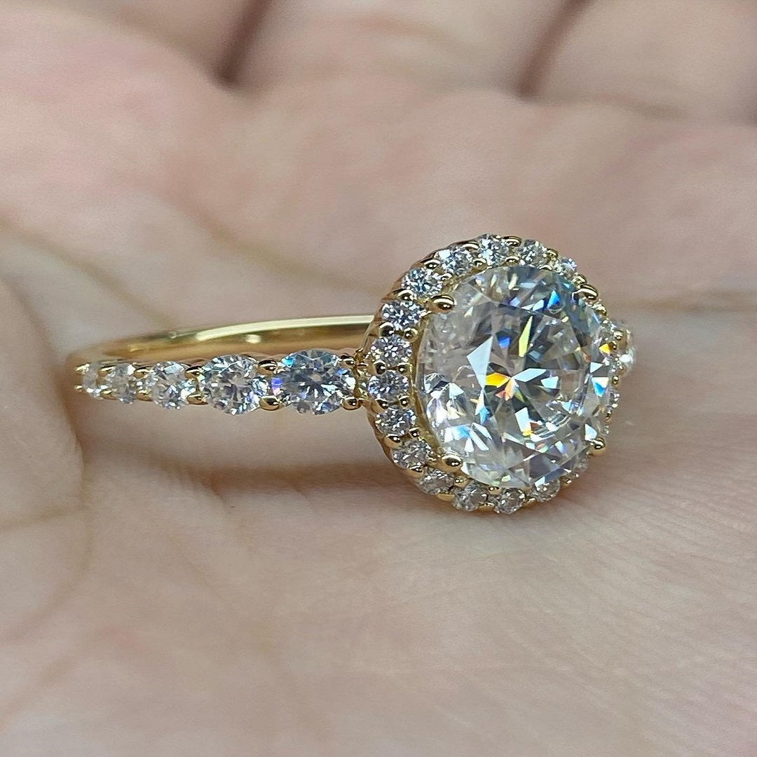 3 Ct Round mossanite Diamond Ring, Halo And Pave Setting Ring, Engagement Ring, Wedding Ring, Anniversary Ring For her