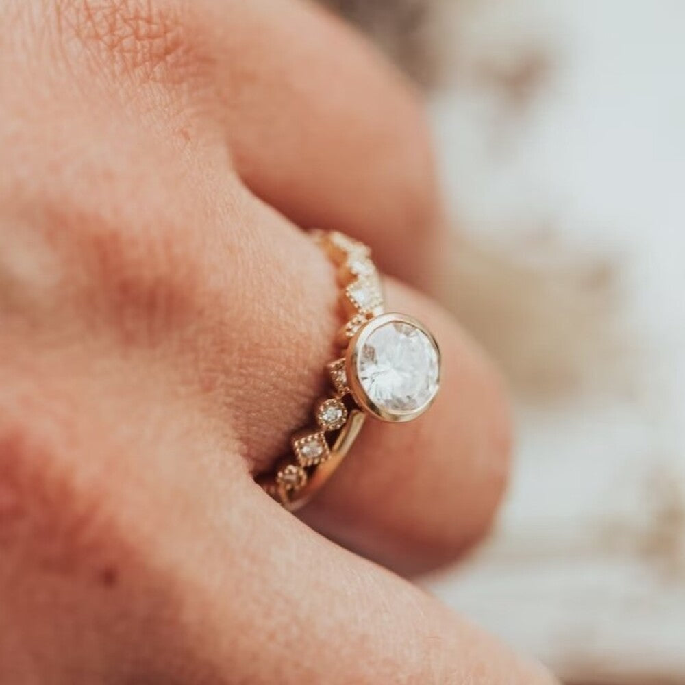 Round Moissanite Diamond Ring, Bezel Set Ring, Simple Diamond Ring, Handmade Jewelry, Gift For Her