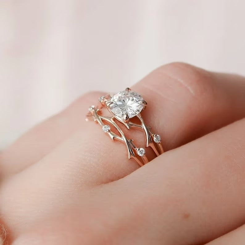 1.50 Ct Round Moissanite Diamond Ring, Round Diamond Bridal Set Ring, Unique Band Ring, Engagement Ring Set Gift For Her