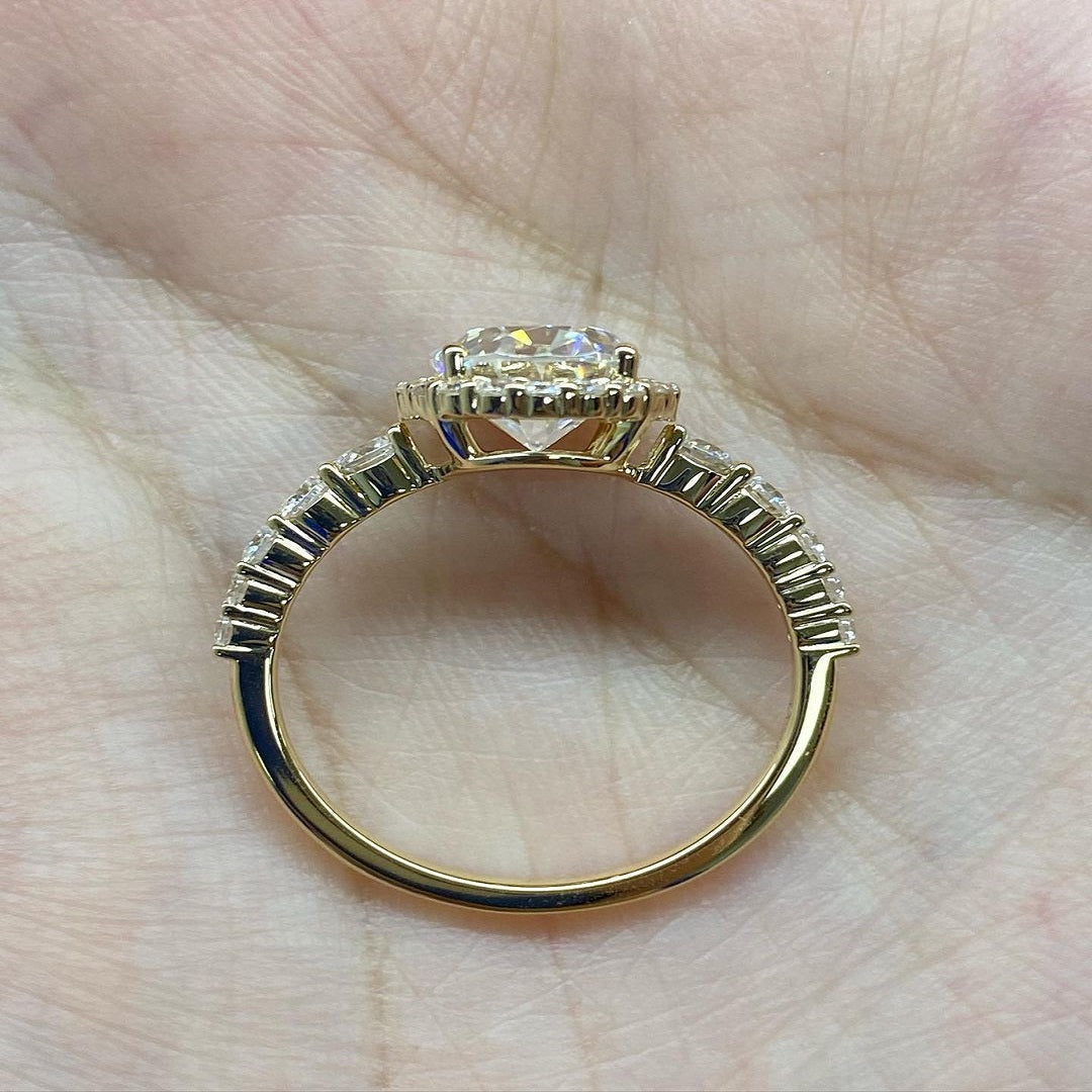 3 Ct Round mossanite Diamond Ring, Halo And Pave Setting Ring, Engagement Ring, Wedding Ring, Anniversary Ring For her