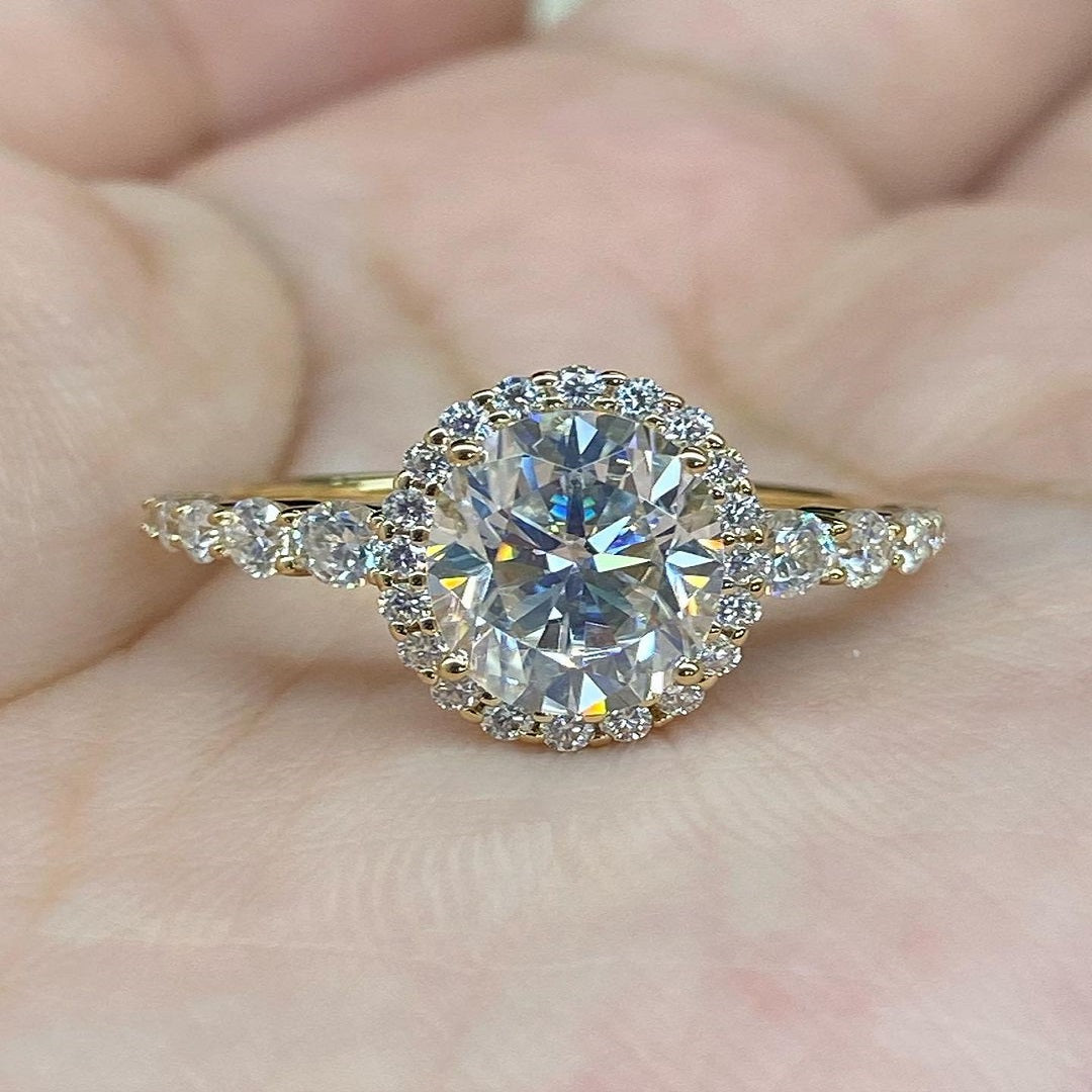 3 Ct Round mossanite Diamond Ring, Halo And Pave Setting Ring, Engagement Ring, Wedding Ring, Anniversary Ring For her