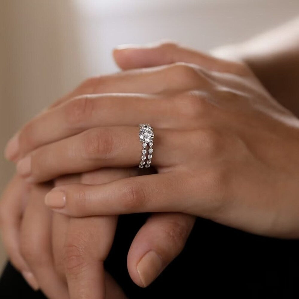 2 Ct Moissanite Diamond Ring, Bridal Set Ring, Distant Pave Setting Ring, Full Eternity Band, Handmade Jewelry, Christmas Gift for Her