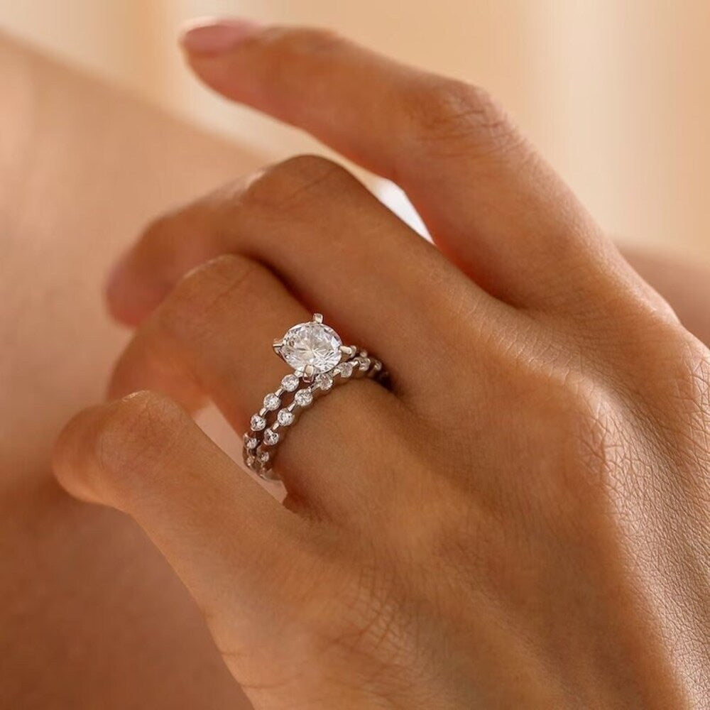 2 Ct Moissanite Diamond Ring, Bridal Set Ring, Distant Pave Setting Ring, Full Eternity Band, Handmade Jewelry, Christmas Gift for Her