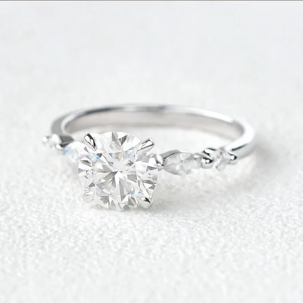 2 Ct Round Moissanite Ring, Wedding Diamond Ring, Four Diamond Pave Setting Ring,  Christmas Gift For Her