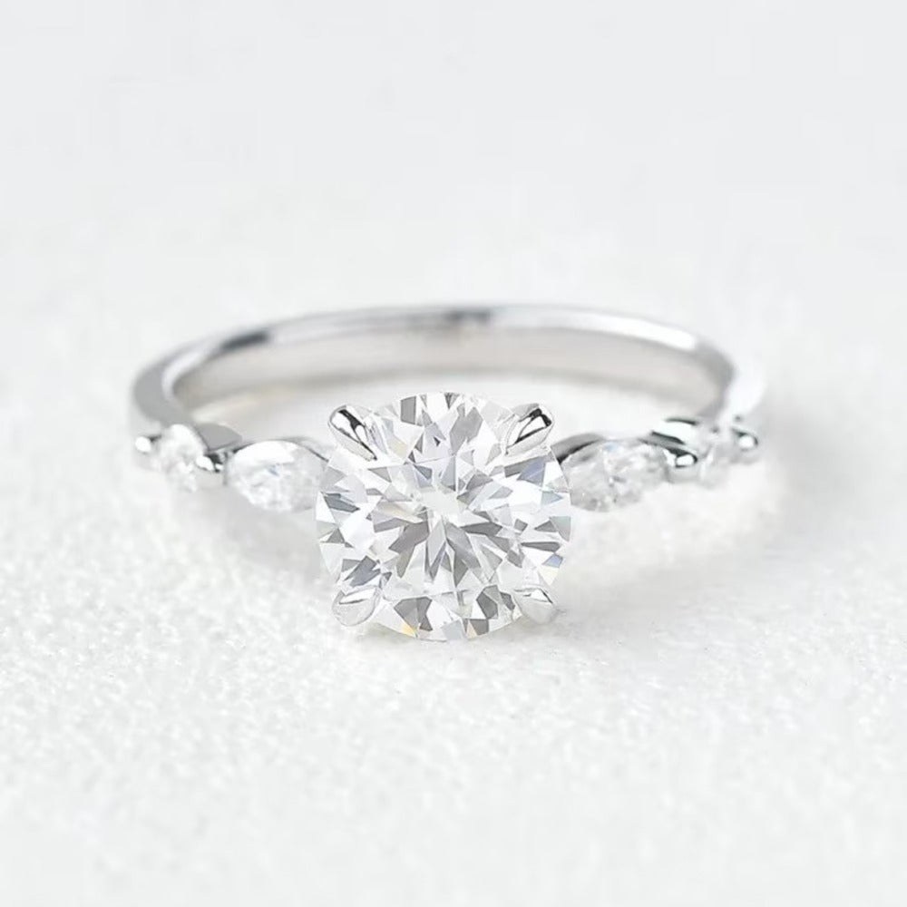 2 Ct Round Moissanite Ring, Wedding Diamond Ring, Four Diamond Pave Setting Ring,  Christmas Gift For Her