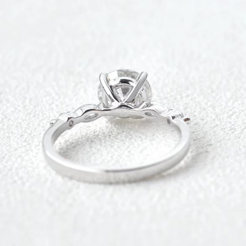 2 Ct Round Moissanite Ring, Wedding Diamond Ring, Four Diamond Pave Setting Ring,  Christmas Gift For Her