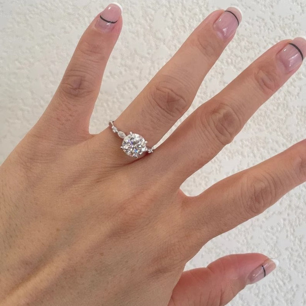 2 Ct Round Moissanite Ring, Wedding Diamond Ring, Four Diamond Pave Setting Ring,  Christmas Gift For Her