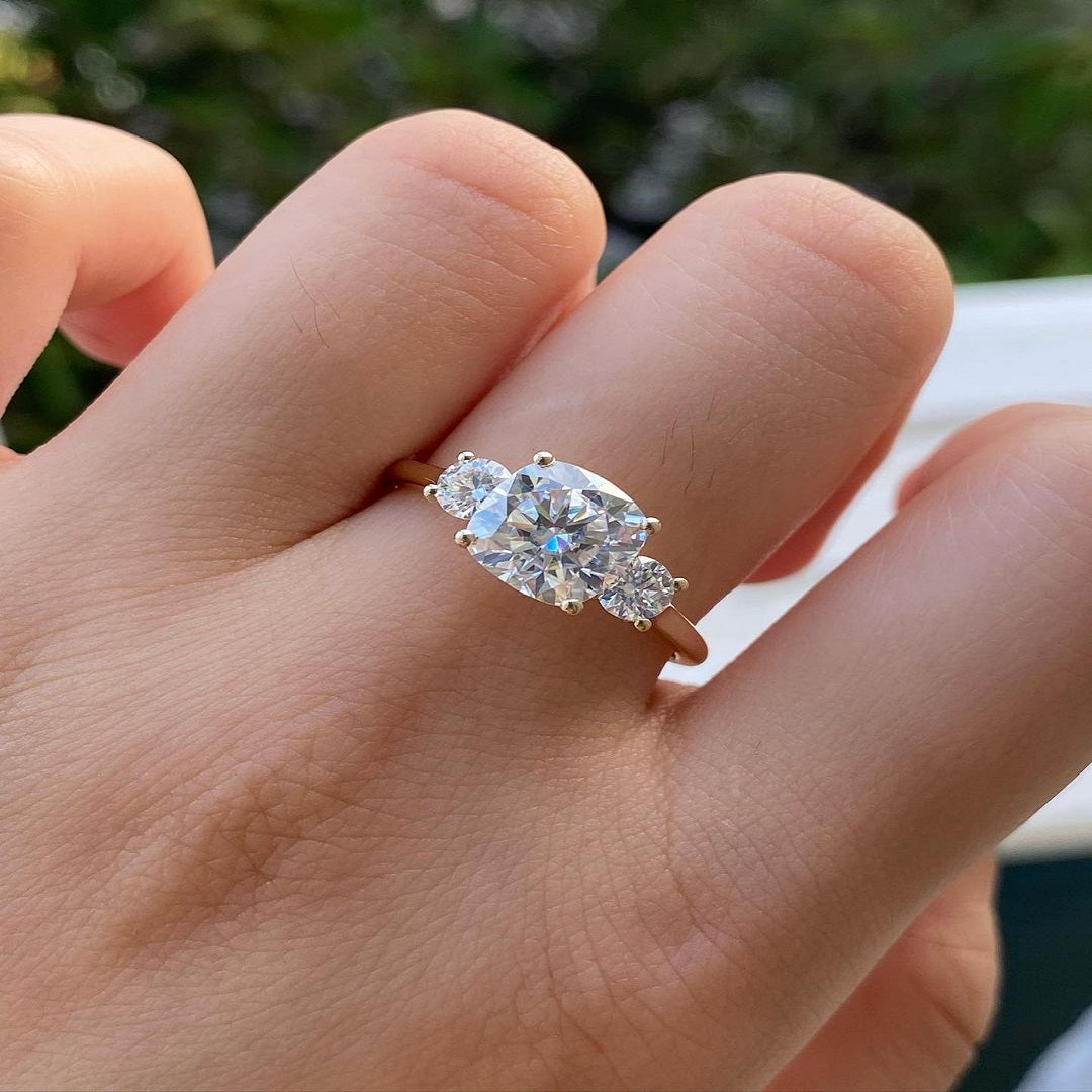 1.50 Ct Cushion Moissanite Engagement Ring, Three stone Ring, Wedding Ring, Anniversary Gift For Her
