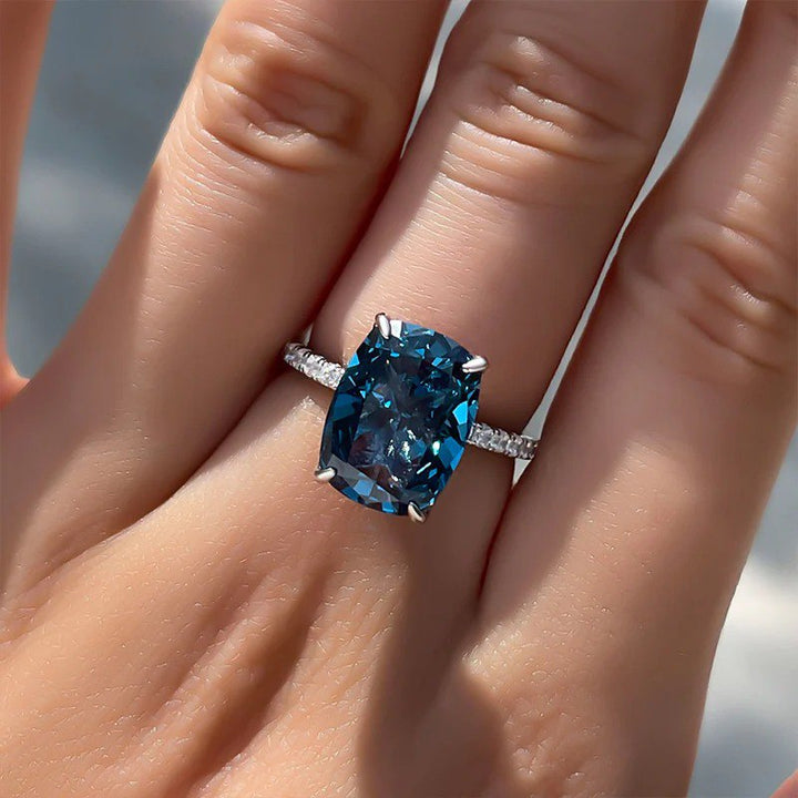 Blue Elongated Cushion Moissanite Ring, Engagement Ring, Perfect Danty Bridal Ring, Ring For Her, Stackable Ring, Anniversary ring