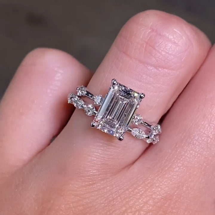 2.50 Ct Emerald Diamond Engagement Ring, Wedding Ring Set, Unique Promise Ring, Bridal Set For Her