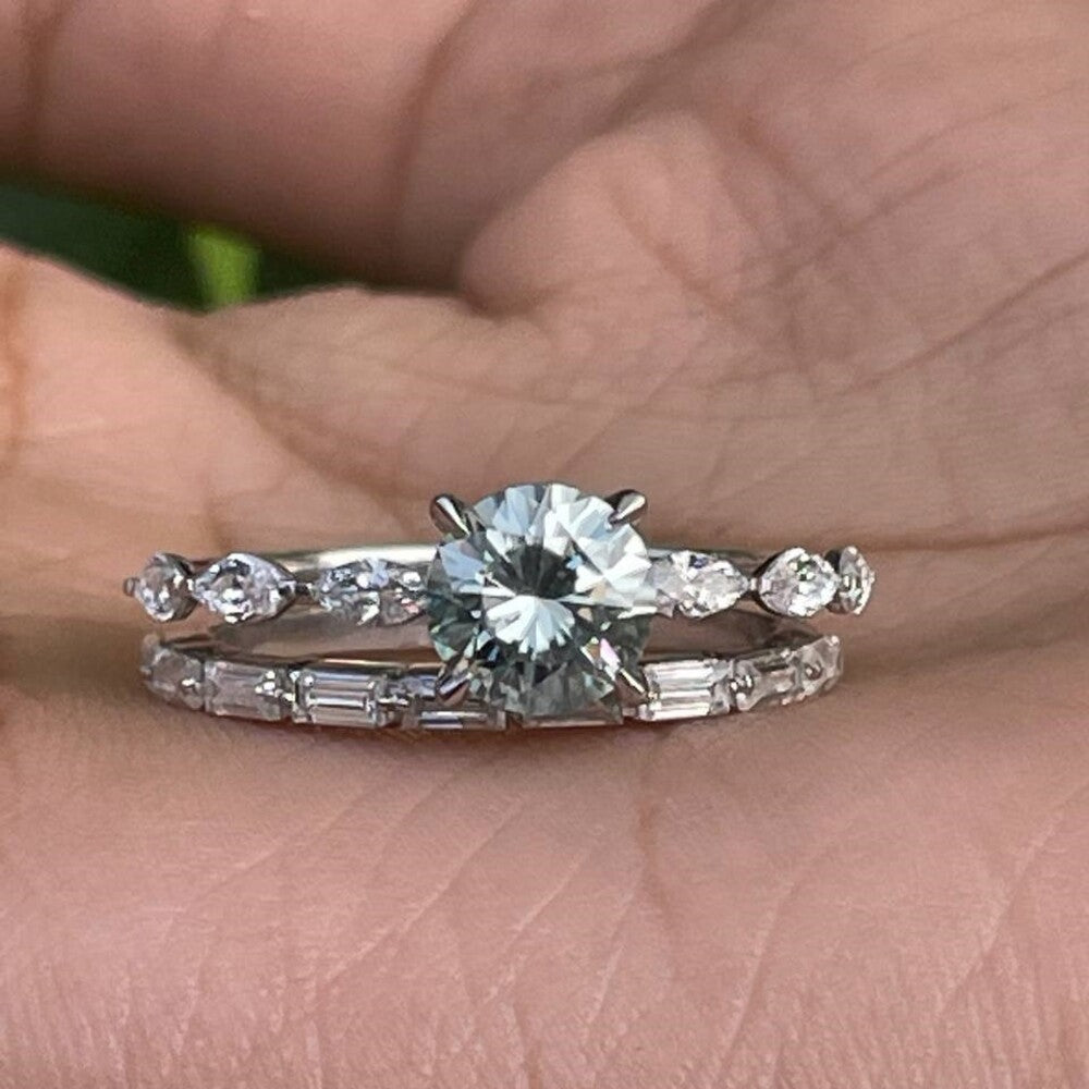 Round cut Moissanite Diamond Bridal Set Ring