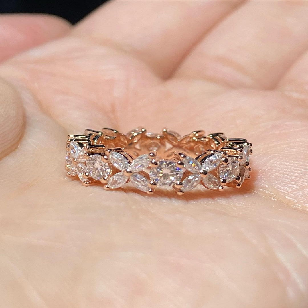 Multi Stone Ring, Marquise And Round Band, Full Eternity Band, Promise Ring For Her, Flower Design Band