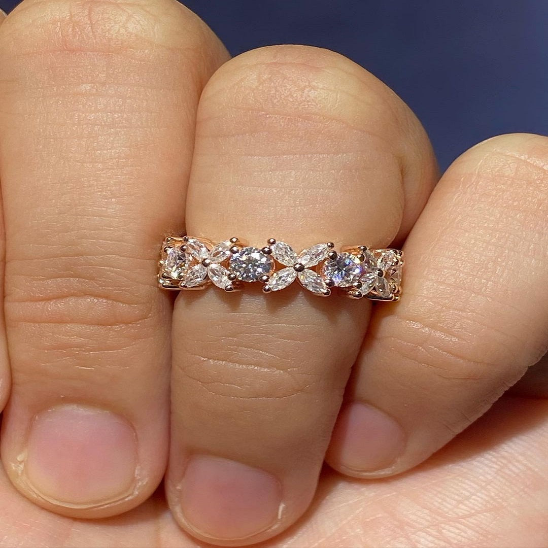 Multi Stone Ring, Marquise And Round Band, Full Eternity Band, Promise Ring For Her, Flower Design Band