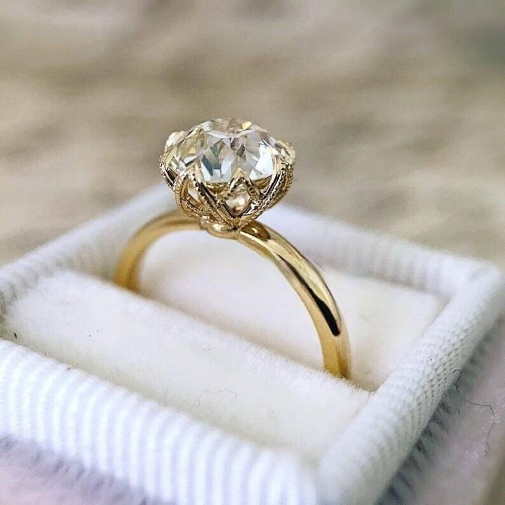 Old European Moissanite Diamond Ring, Handmade Unique Diamond Ring, Holiday Gift, Christmas Gift For Her