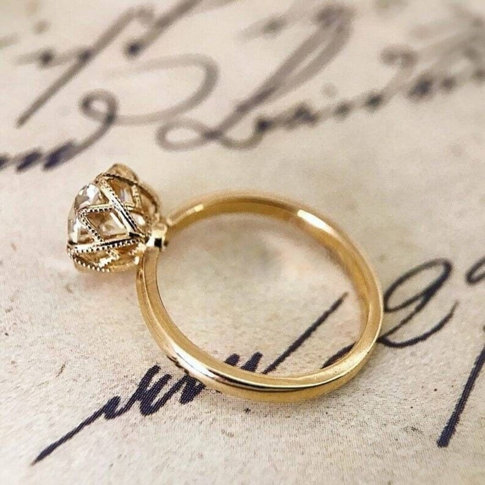 Old European Moissanite Diamond Ring, Handmade Unique Diamond Ring, Holiday Gift, Christmas Gift For Her