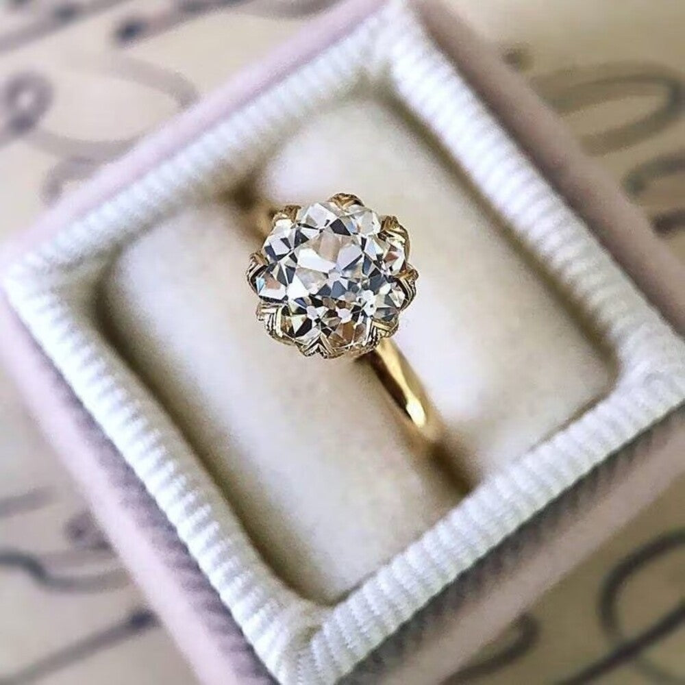 Old European Moissanite Diamond Ring, Handmade Unique Diamond Ring, Holiday Gift, Christmas Gift For Her